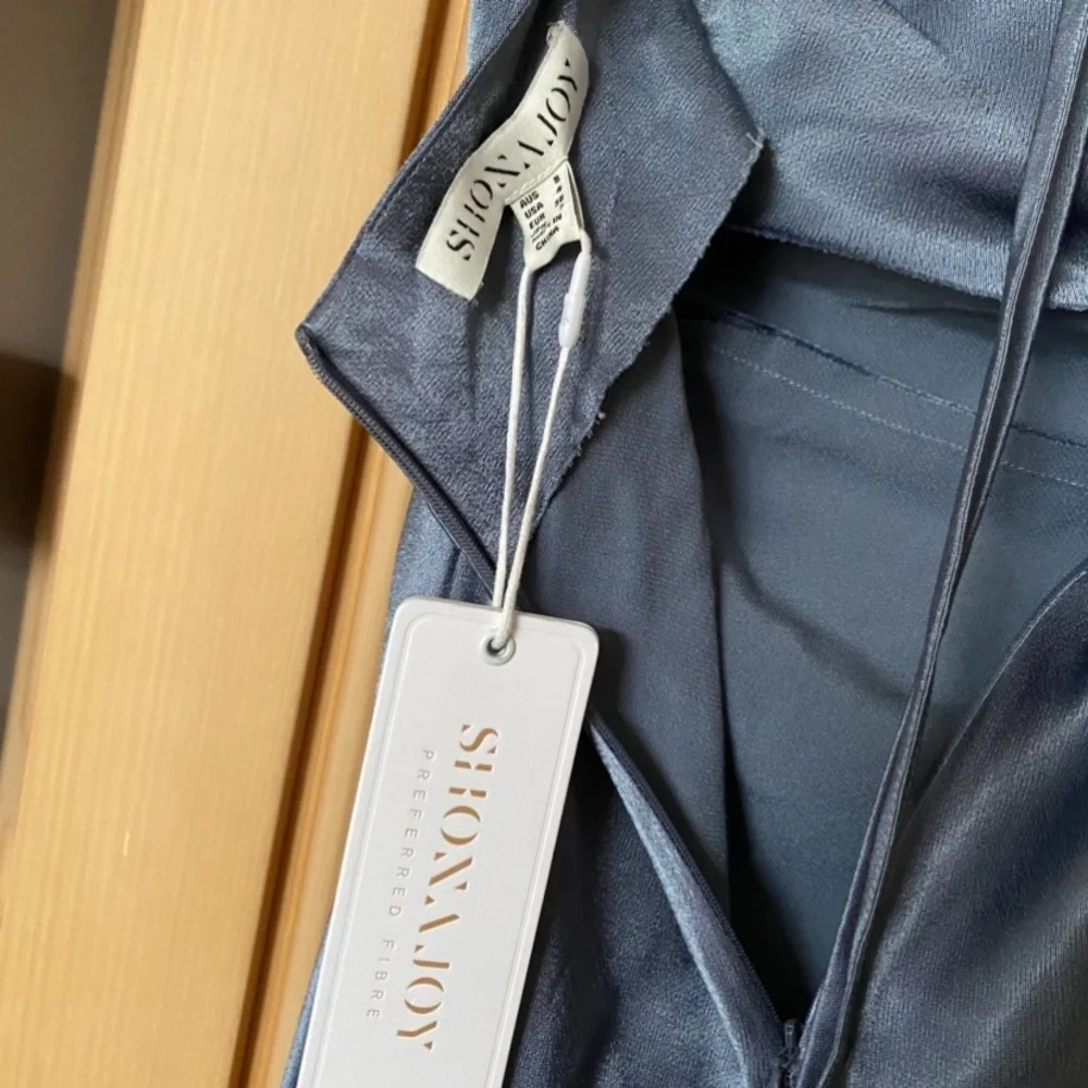 Shona Joy La Lune Cowl Neck Satin Lace Back Maxi Dress Smoke Blue - Picture 10 of 16